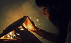 Women discovering a treasure chest