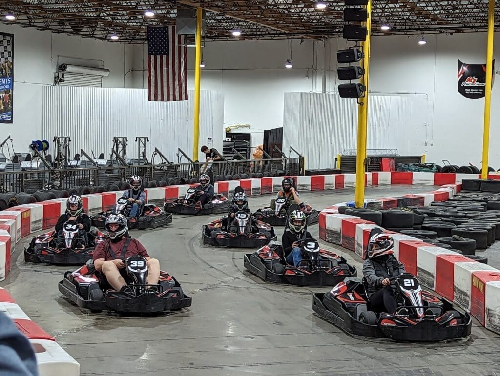 Group of employees Go-Karting