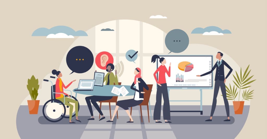 Animated graphic representing diversity in a work environment